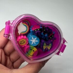 Cute mini erasers pink heart shape container 18 mini mini erasers new colorful